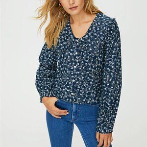 WILFRED blythe blouse ruffled prairie statement collar blue floral XS aritzia